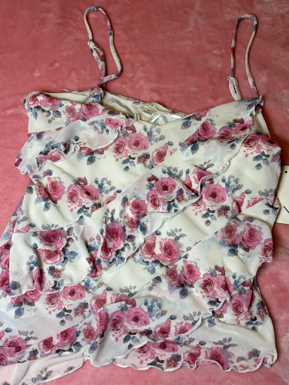 Pink Floral Ruffle Cami Top - Picture 2 of 4